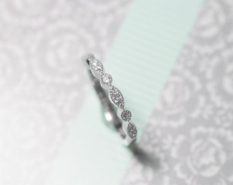 Half Eternity Band - Promise Ring - Sterling Silver Band - Art Deco Wedding Band - Bead & Eye Ring - Stacking Ring - Milgrain Band - 2MM