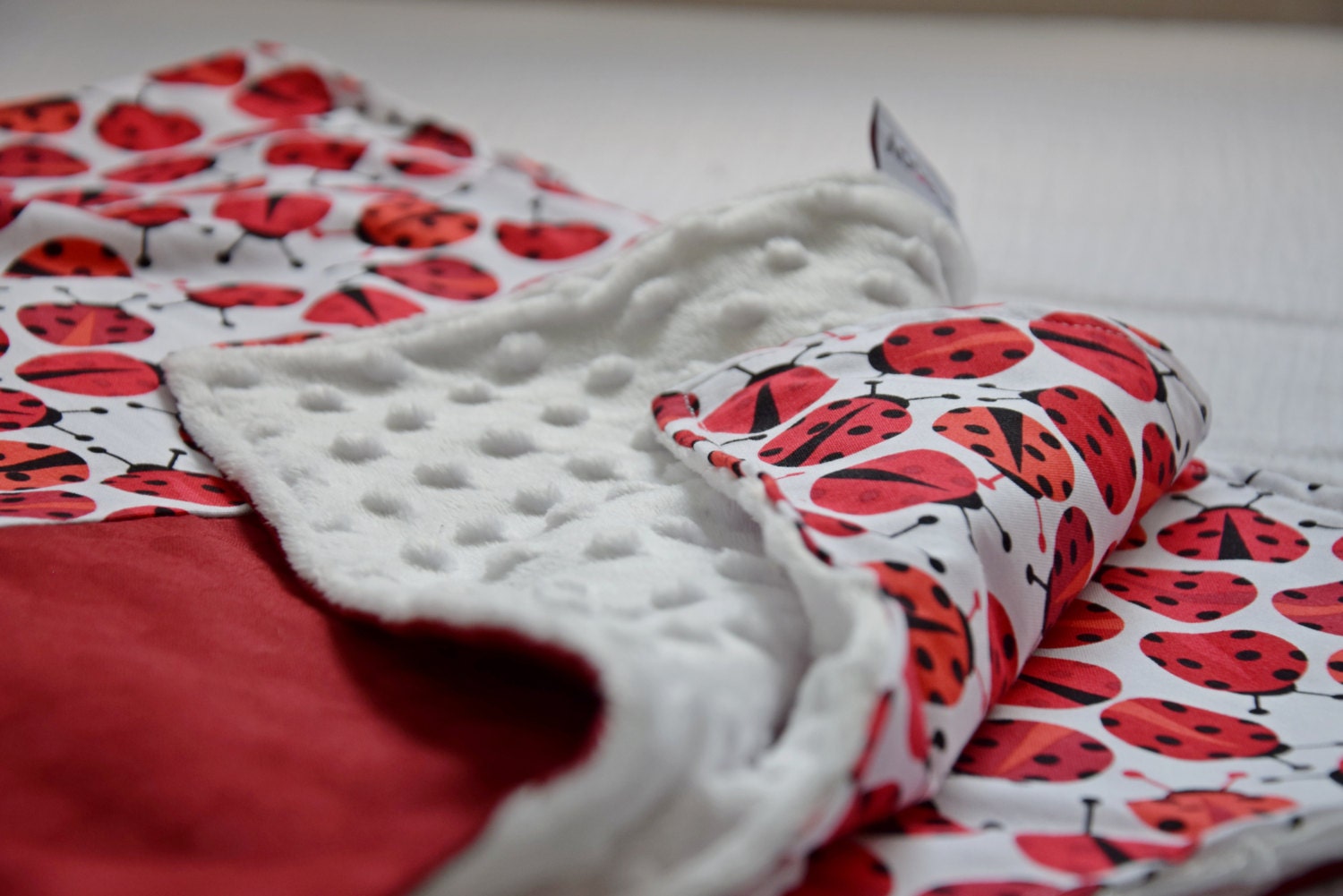 Minky dot blanket Lady bug blanket Infant by ShlappyDesign