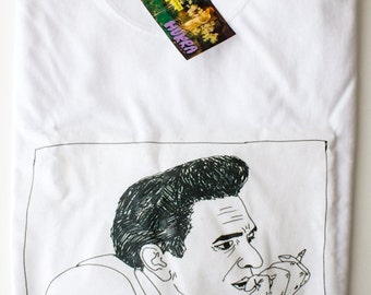 Johnny Cash T-shirt / Illustrated Unisex Tee Shirt Men's Women's Gift Christmas Clothing Birthday White Hand Drawn Fan Art