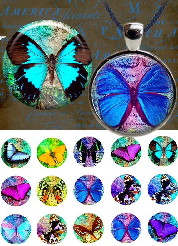 Butterfly Bottle Cap Images 4x6 Digital Collage INSTANT
