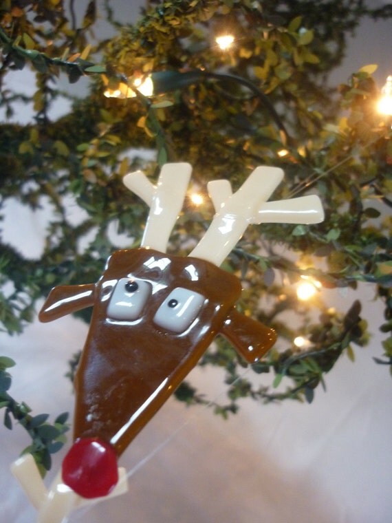 Items similar to Tipsy fused glass reindeer decorationchristmas tree