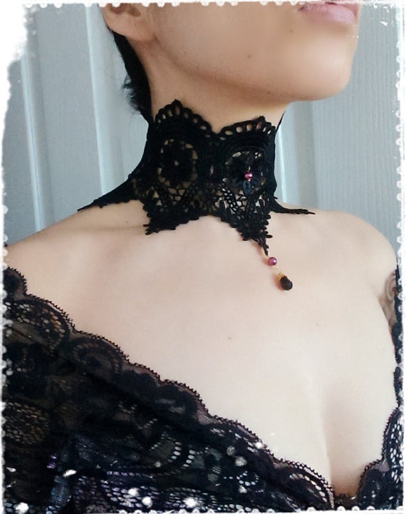 Black Victorian Lace Choker Necklace- Vintage Inspired Venice Lace Neck Corset Collar-Gothic,Steampunk,Vampire,Maleficent Costume-"ANGELINA" by CandiedCherrybyKC steampunk buy now online