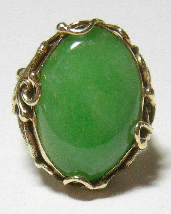 Gorgeous Arts and Crafts 14k & Jade Snake ring