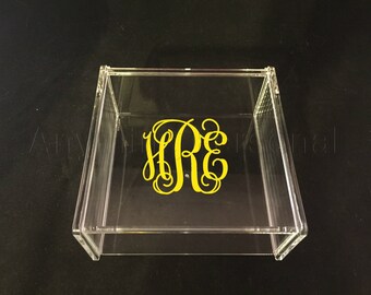 Monogrammed Acrylic Box, Hinged Jewelry Box, Trinket Box, Bridal Gift, Bridesmaid Gift, Acrylic Box, Personalized Gift, Monogrammed Box