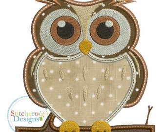 Brown Owl Applique Design -In Hoop size 4x4, 5 x 7, 9x9 - Instant Download - for Embroidery Machines