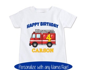 Firetruck Birthday shirt Boys custom name age birthday toddler baby fireman shirt, Personalized Fire truck fireman Birthday tshirt (EX 139)