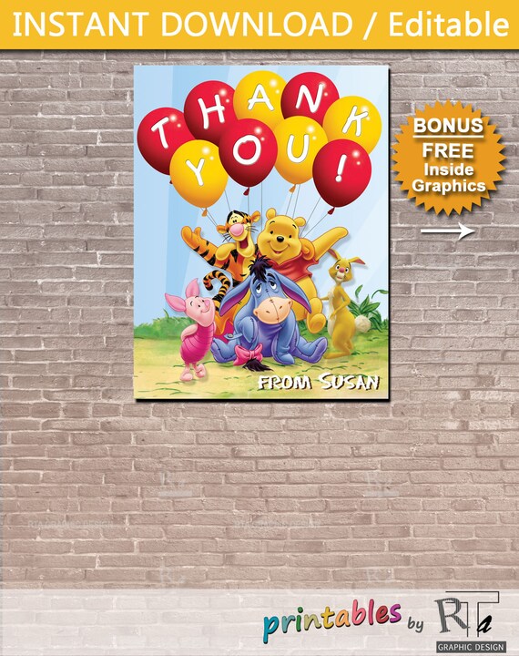 Winnie The Pooh Balloon Thank You Card Download And Edit