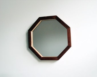 Wall Mirror, 12.5" Wooden Mirror, Octagonal Mirror, Geometric Mirror, Handmade Reclaimed Wood Frame, Decorative Wall Mirror, Mahogany Mirror