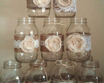 Mason Jar Centerpieces, Rustic Mason Jars, Wedding Centerpieces, Rustic Mason Jar, Burlap and Lace Mason Jars, Jar not Included