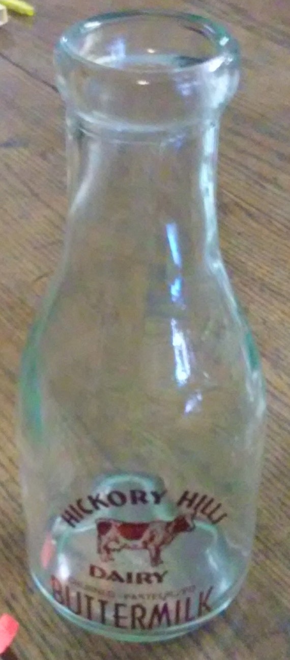 2 Vintage Milk Bottles Quart Hickory Hills Dairy Buttermilk