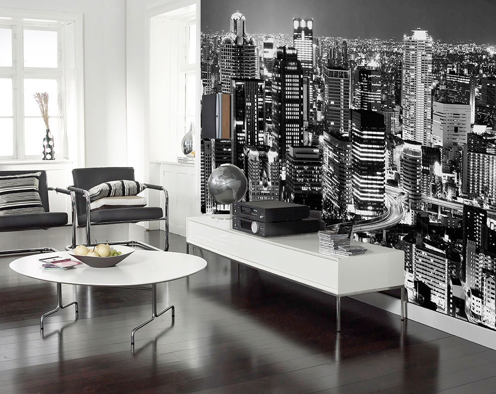 Urban Night Wall Mural Repositionable Adhesive Fabric