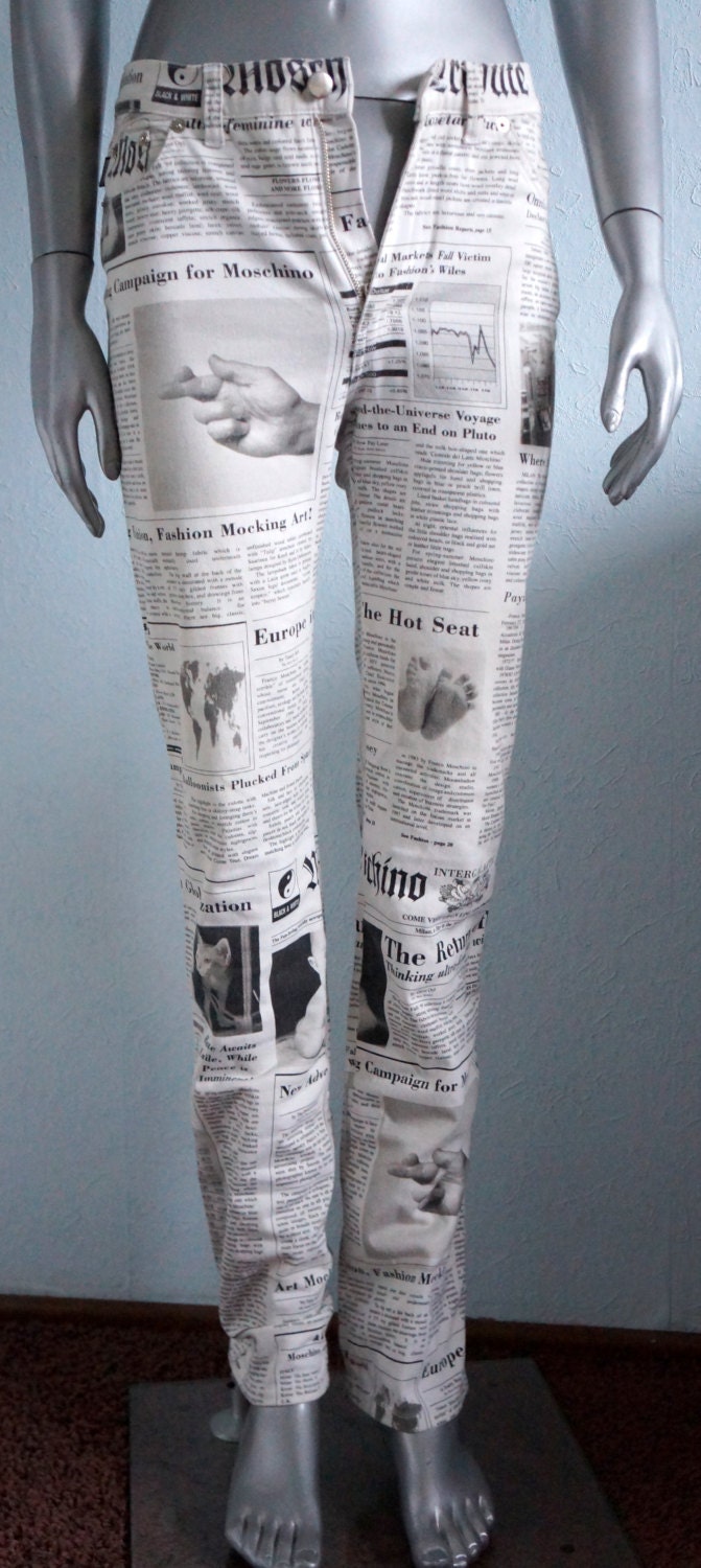 Moschino newspaper black white news moschino jeans RARE iconic size 28