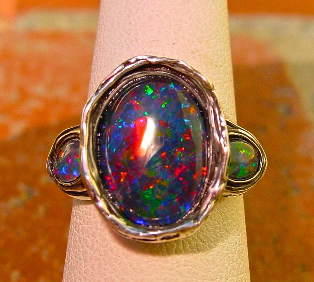 Vivid Fire Genuine Australian Opal ring.Large by AmyKJewels