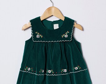 Baby Christmas Dress, Green Velvet, Sleeveless, Vintage Baby Girl ...