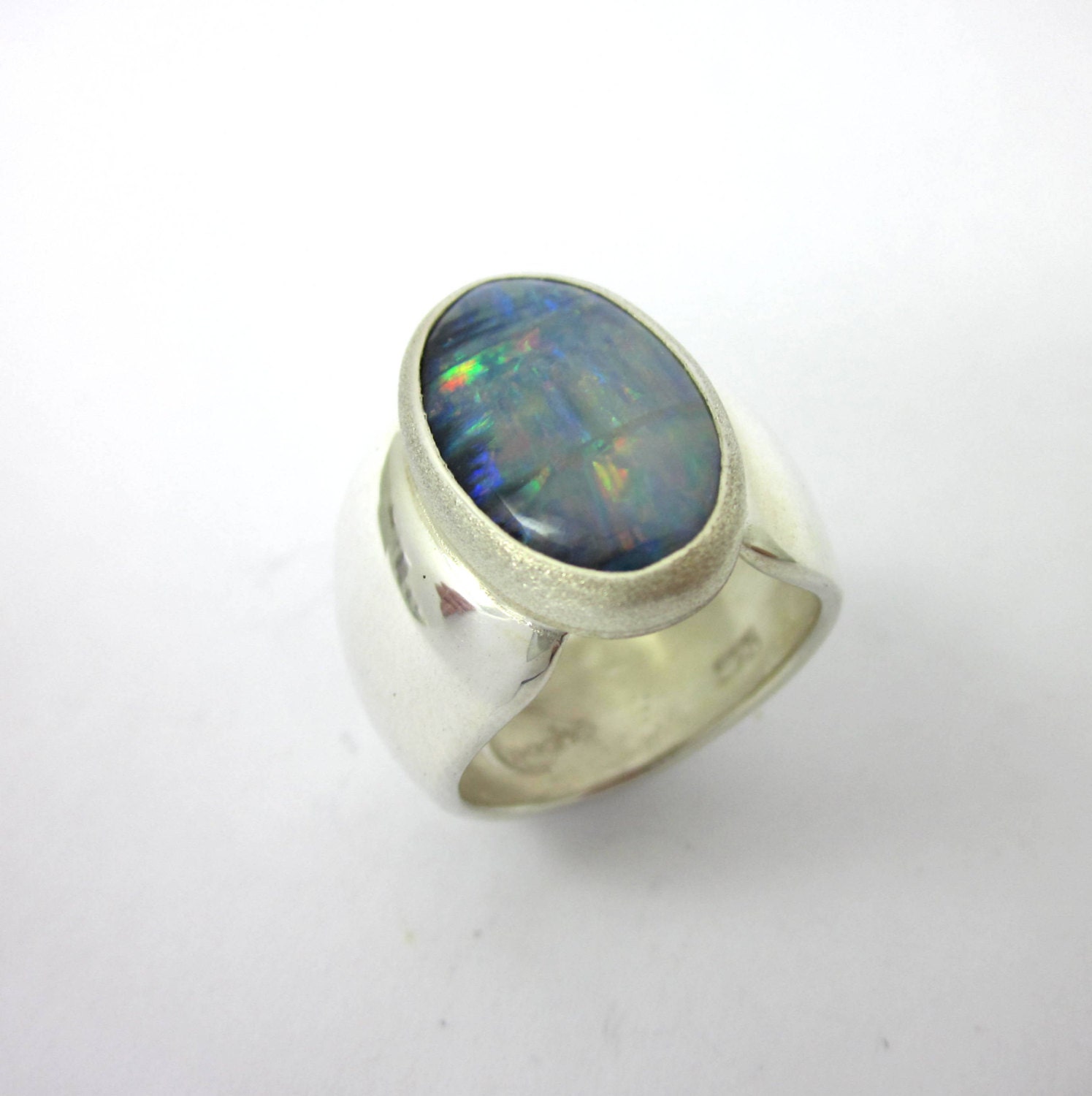 Black Opal Ring Black Opal Men's Ring Honduran by LeviathanJewelry