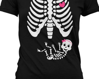 Pregnant Halloween Costumes Pregnant Skeleton Shirt Maternity Skeleton T Shirt Baby Girl Skeleton Pregnancy Shirt Ladies Tee MD-537