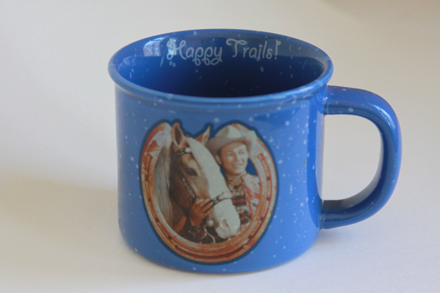 50 OFF Roy Rogers Trigger Happy Trails Blue Speckled Mug was