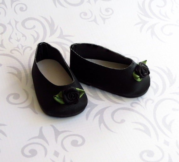 American Girl Doll Shoes, Black Ballet Flats with satin flower - 18 ...
