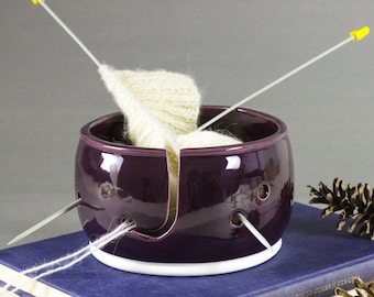 Yarn bowl Knitting Bowl eggplant purple large ceramic pottery crochet yarn holder organizer storage Mother day gift BlueRoomPottery IN STOCK