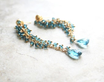 Long Blue Earrings, Gemstone Jewelry, Blue Earrings, Blue Topaz Earrings