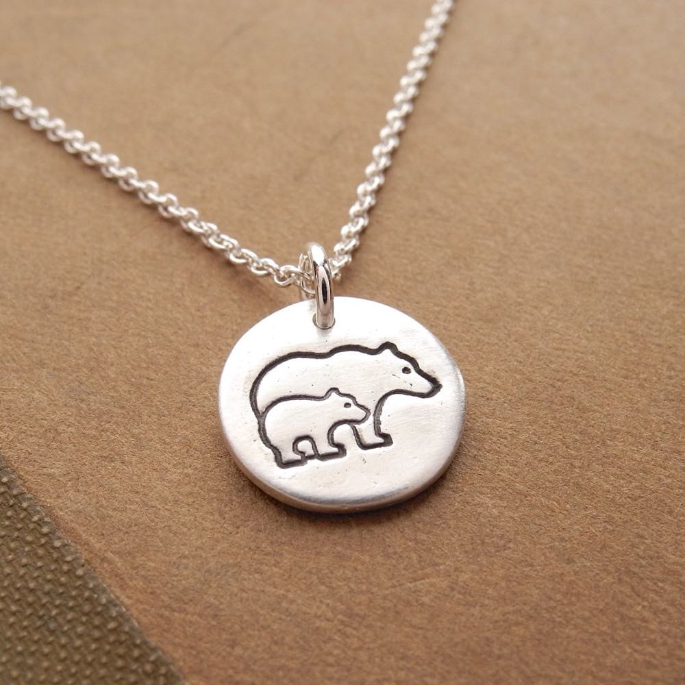 Tiny Mother and Baby Bear Necklace Bear and Cub New Mom