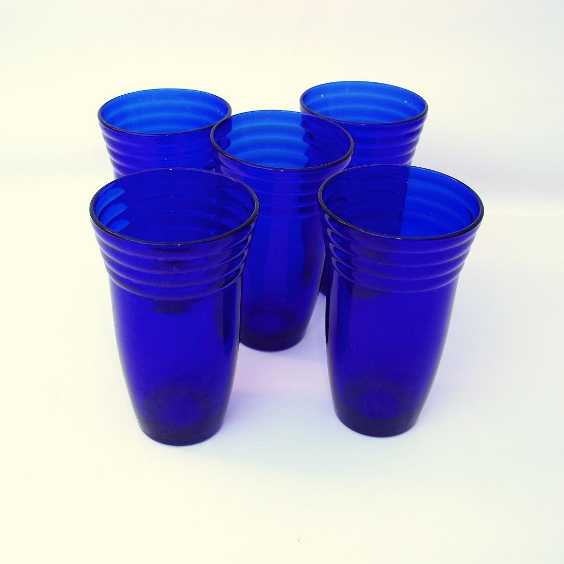 Vintage Cobalt Glass Tumblers Blue Glasses Retro By Whimzythyme