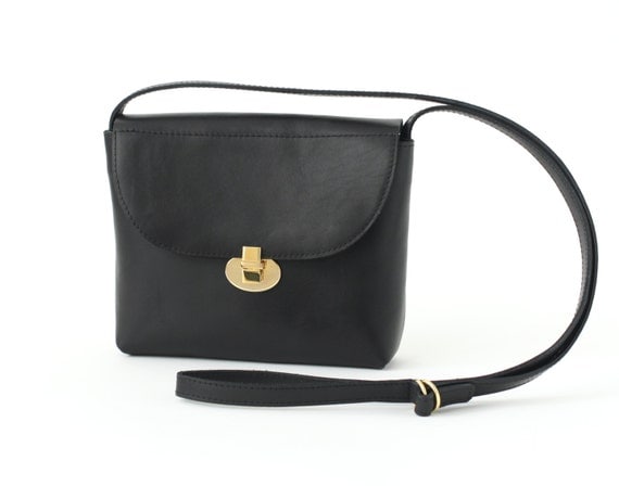 Crossbody Box Bag Genuine Leather Black golden by alexbender