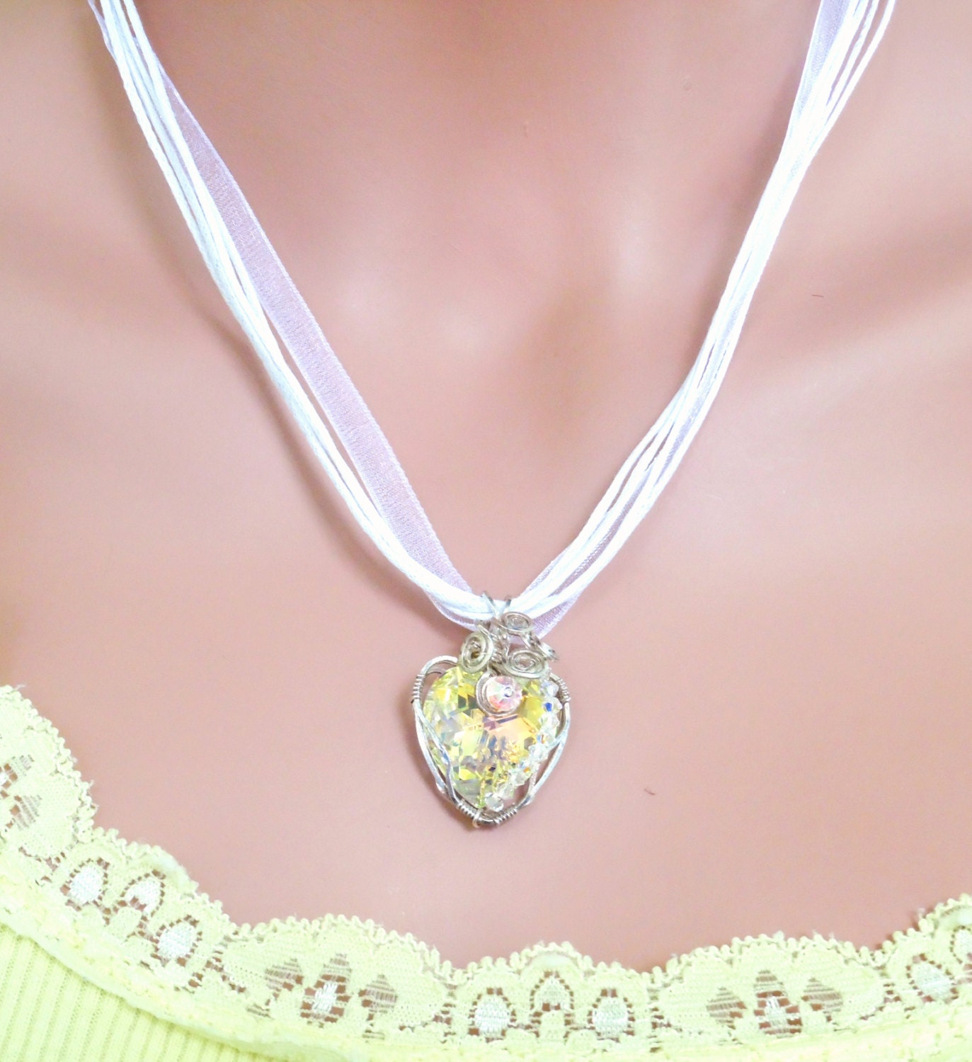 Crystal Wire Wrapped Heart Necklace Pendant by AlsJewelryDesigns