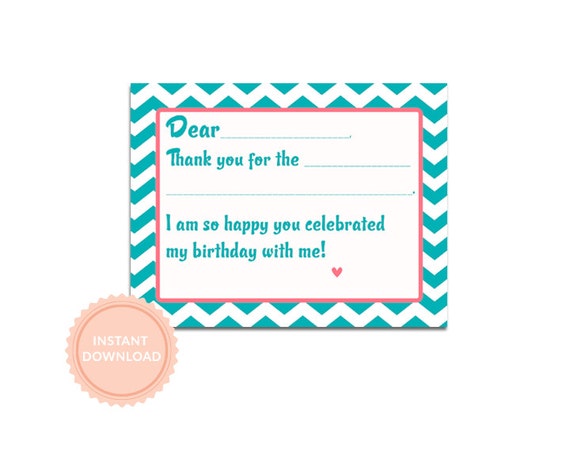 INSTANT DOWNLOAD, BOUNCE House Birthday- Fill In Thank You Note- Pink and Teal Chevron Il_570xn