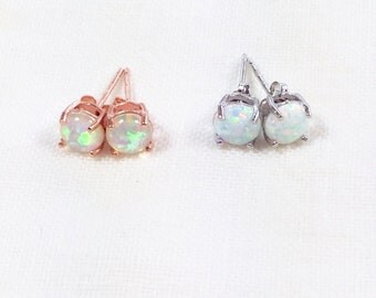 Opal Stud Earrings In Sterling Silver Or Rose Gold Handmade Jewelry By NorthCoastCottage Jewelry Design & Vintage Treasures