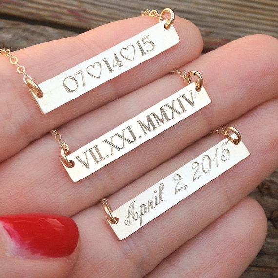 Roman Numeral Bar Necklace Wedding Date Gold by InitialNecklaces