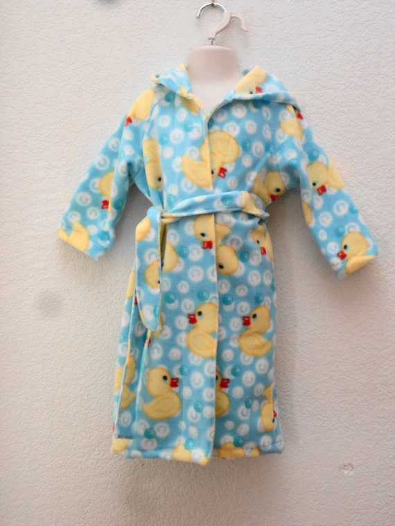 Rubber Ducky Toddler Hooded Fleece Bathrobe Size 2 to 3 Wrap