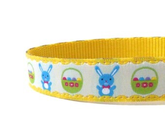 Happy Easter in Yellow dog collar/ Spring dog collar/ ribbon dog collar/ adjustable dog collar