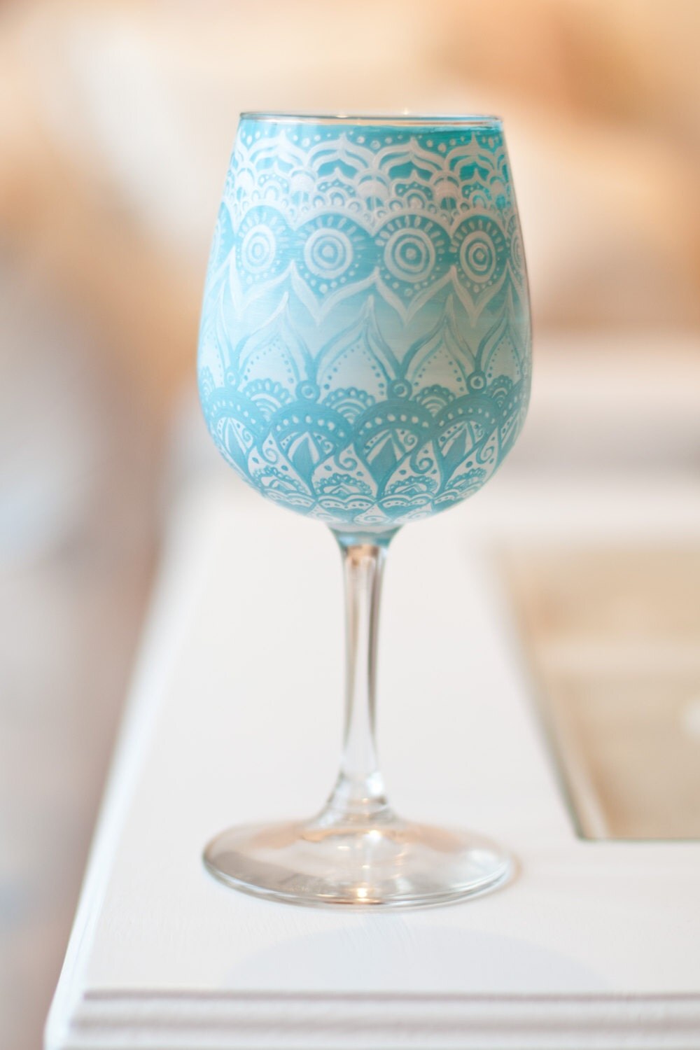 Download Mandala Ocean Wine Glass: Hand Painted Ombré Henna Wine Glass