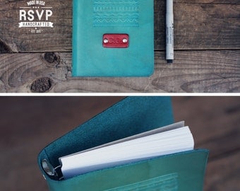 Personalized Leather journal, Notebook, Travel Diary, Journal, Sketchbook, Turquoise stain, Aztec tribal, mint, Custom text, name initials