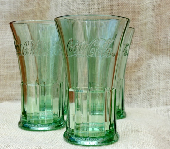Libbey CocaCola Fountain Glasses set of 4 // Green Coke
