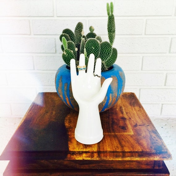 Antique Milk Glass 'Hand' Ring Holder // White Glove Mold // Jewelry