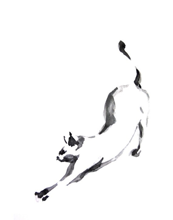  Minimalist  Cat  Ink Painting Art  Print Black and by 