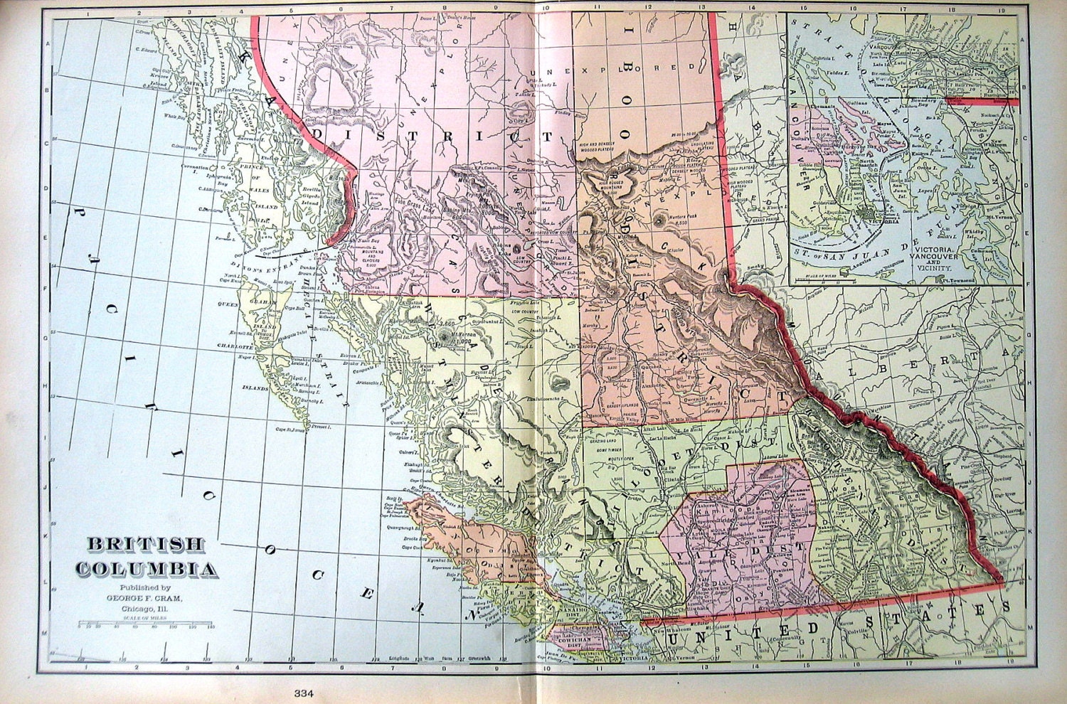 Map of British Columbia Large 1901 Antique Map from