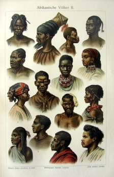 Antique African NATIVE PEOPLE engraving print, 1904 color lithograph of ...