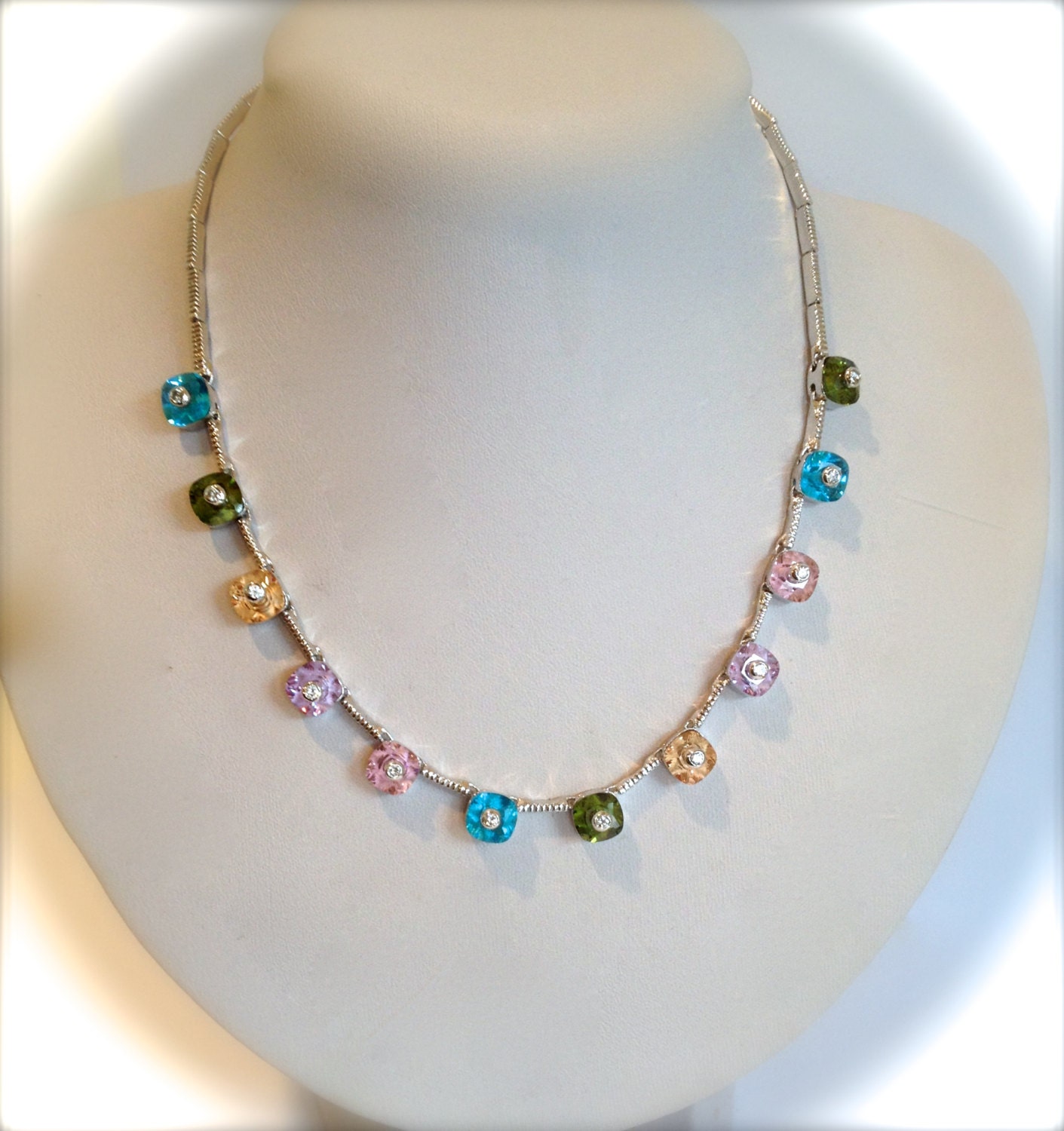 Vintage Multi Color Estate Necklace Multi Stone Necklace