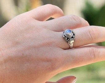 Moonstone Locket Ring, Secret Compartment Ring, Rainbow Moonstone, Personalised, Cocktail, Statement, Bohemian Ring, Rings, Womens Ring
