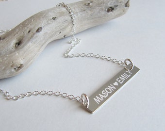 Silver Bar Necklace, Personalized Nameplate Necklace, Mothers Necklace, Roman Numeral Necklace, Longitude Latitude Necklace, Wedding Date