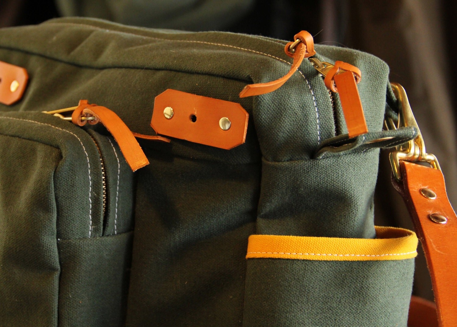Waxed Canvas and Leather Fly Fishing Bag by EmergerFlyFishing