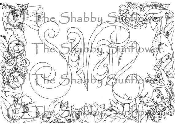 Coloring page girl's name 'Sarah' in flower by TheShabbySunflower