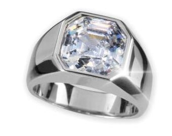 Mens ring - Silver Ring - Mens signet ring - Asscher Cut CZ Men's Ring - Male Ring - Pinkie Ring - Square signet ring - Gift for Men