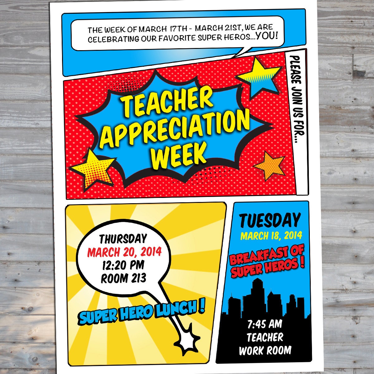 Superhero Teacher Appreciation Invitation Birthday by IndeedDesign