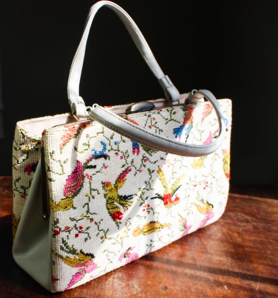 Vintage Cara Purse Stitched Bird Pattern Handbag 50s Fashion