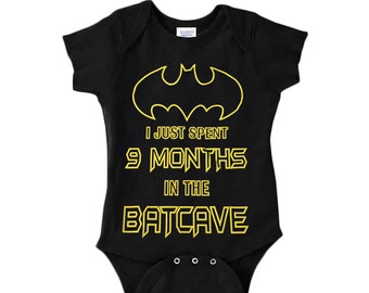 Batman Baby Boy One Piece Bodysuit I Just Spent 9 Months In The Batcave Superhero Bat Costume With Lap Shoulder and Snap On Buttons