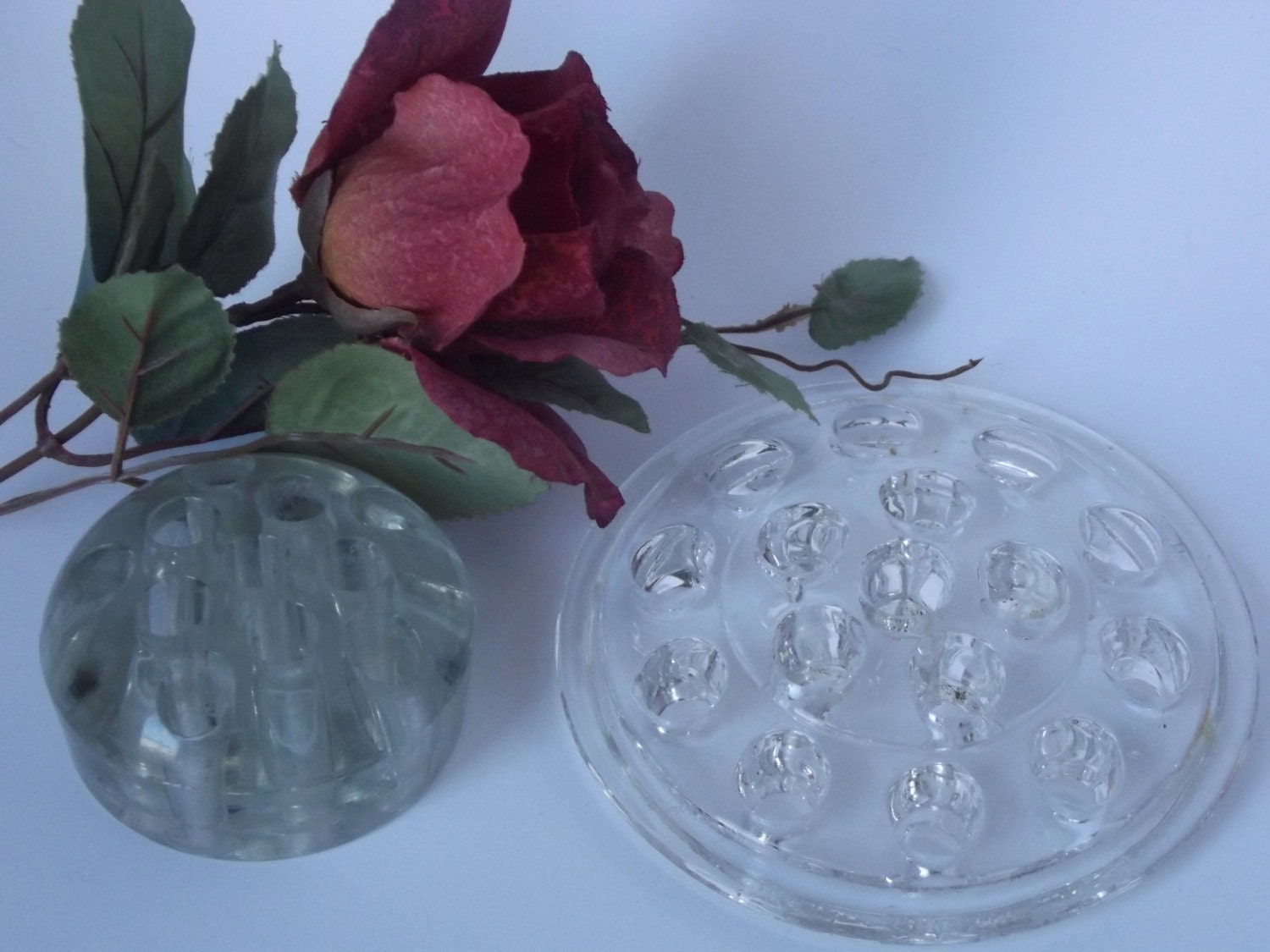 ON SALE Vintage Clear Glass Flower Frog Set of 2